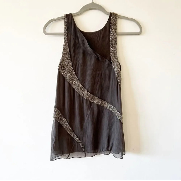 Alice + Olivia Beaded Silk Tank Size XS Dark Gray Date Night Designer Top Luxe‎ - Picture 2 of 7